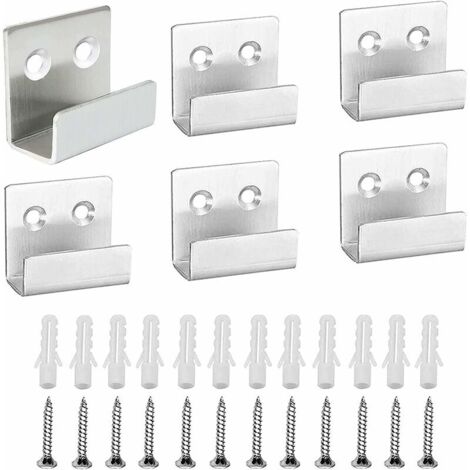 VURAHOME - 6 Pièce Crochet de Miroir en Acier Inoxydable, Crochets Robustes de Mur Argent, Crochet Mural pour Carrelage, avec 12 Vis Fixes, pour la Salle de Bain de la Cuisine Garage,——