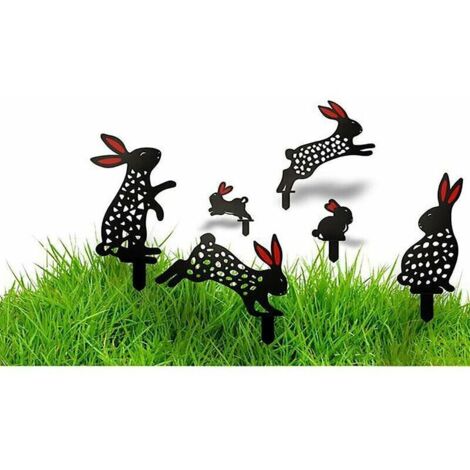 VURAHOME - 6 Pièces Lapin Réaliste 2021, Décoration de Sol de Pelouse de Jardin d'art de Cour de Lapin, Piquets de Jardin de Silhouette d'Animal en Métal, Décoration de Statue de Lapin Creuse pour la 