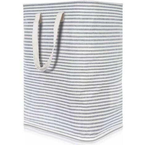 VURAHOME - 72L Panier à linge avec manche en bois, Panier à Linge Sale 72L Tissu Imperméable Pliable avec Grande Capacité Gris, 40x30x60cm,Grand panier a linge sale pour chambre salon chambre d'enfant