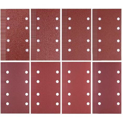 VURAHOME - 80 feuilles de papier abrasif 93 x 185 mm 8 trous de papier abrasif 40/60/80/120/180/240/320/400 pour ponceuse Bosch
