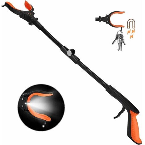 VURAHOME - 80cm Pince de Ramassage Pliable avec Phare, Ramasseur de Déchets de Jardin Extensible de 32 Pouces, 90° Tête rotative, Mâchoire Antidérapante, Tuyaux en Aluminium, Poignée en Caoutchouc Con