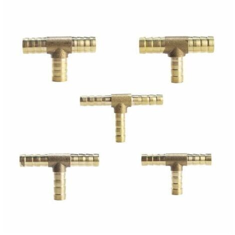 VURAHOME - (8mm)5 Pièces Raccord en laiton de tuyau de carburant de manière à 3 voies en T pour tuyau de gaz à air comprimé,de