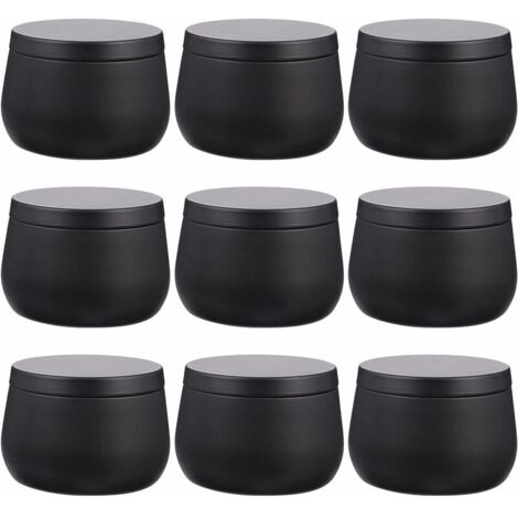 VURAHOME - 9 Pièces Bougie D' étain Rond en Métal Boîtes Conteneurs Bougie Thé Étain Peut Voyage Vide Pot De Stockage Boîte à Bijoux pour Bougie Faire Noir
