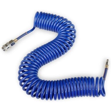 VURAHOME - 9m Tuyau d'air en PU à ressort Tuyau d'air en PU enroulé Tuyau pneumatique pour ligne d'air ou transfert de fluide, avec restricteur de courbure Coupleur rapide et bouchon,de