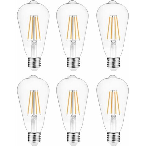 VURAHOME - Ampoule LED E27 4W équivalent à 40W ampoule à incandescence 2700k blanc chaud ST64 lampe à incandescence LED en verre transparent 220V non dimmable paquet de 6，