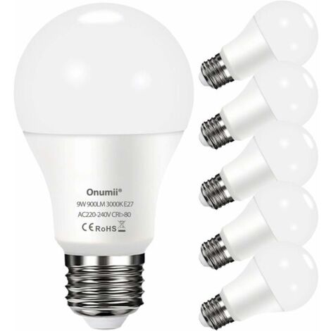 VURAHOME - Ampoule LED E27 9W 900LM Équivaut Ampoule à 60W, Blanc Froid 6000K, A60 culot à vis Edison E27, 220-240V - Lot de 6