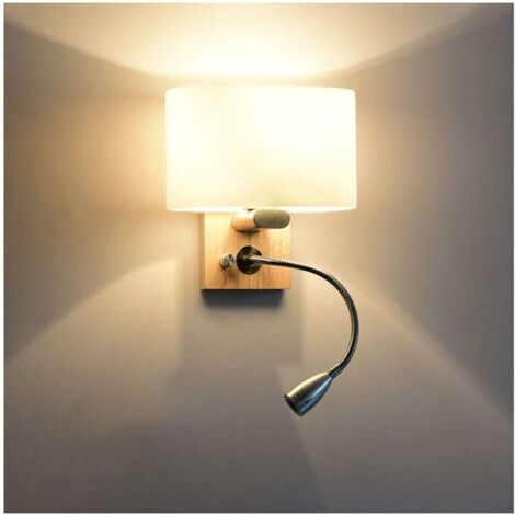 VURAHOME - Applique de chevet moderne E27 3W Liseuse Nordic Hotel Style Contemporain Simple Lampes en verre Abat-jour Applique en bois avec interrupteur à bouton flexible pour chevet Chambres à couche