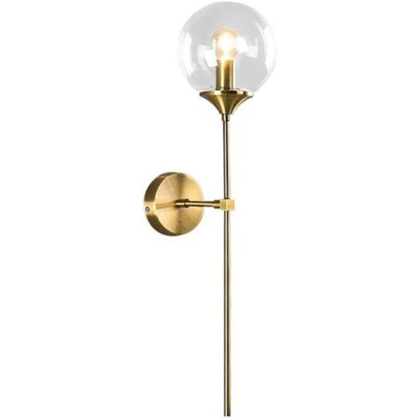 VURAHOME - Applique murale industrielle vintage, globe en verre Clair avec applique murale dorée à bras long, applique murale dorée pour chevet (Clair)