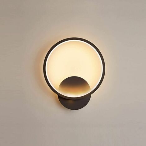 VURAHOME - Applique Murale Interieur LED 13W Lampe Murale Ronde Noir Blanc Chaud 3000K Moderne pour Chambre Salon Escalier Couloir AC 220V