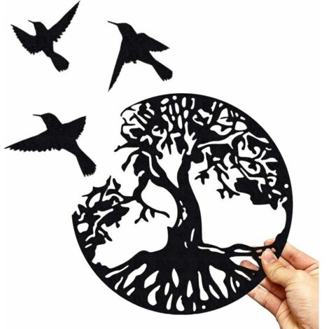 VURAHOME - Arbre de vie Décoration murale en métal Silhouette Art, 30 x 30 cm Panneau de famille d'arbre en métal, décoration murale, décoration d'intérieur, décoration de jardin intérieur extérieur (