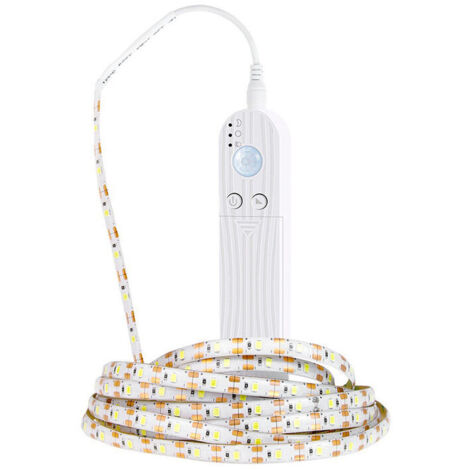 VURAHOME - Bande LED avec détecteur de mouvement, bande LED de 3 m à piles , 3500 K, blanc chaud, éclairage pour chambre à coucher, armoire et escaliers