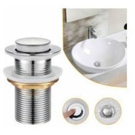 VURAHOME - Bonde de Lavabo, Universel Bonde Pop-up sans Trop-plein Bonde de Vidage Automatique avec Bouchon de Vidange sans Tirette Clic Clac  Clapet Push Open en Inox Chromé pour Lavabo Salle de Bain