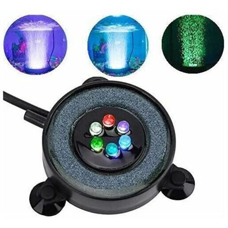 VURAHOME -Bulleur pour Aquarium, Disque de Pierre à air avec Distributeur de Bulles pour Aquarium avec 6 Del changeantes de Couleur pour Aquariums, étangs à Poissons, décorations pour Aquarium