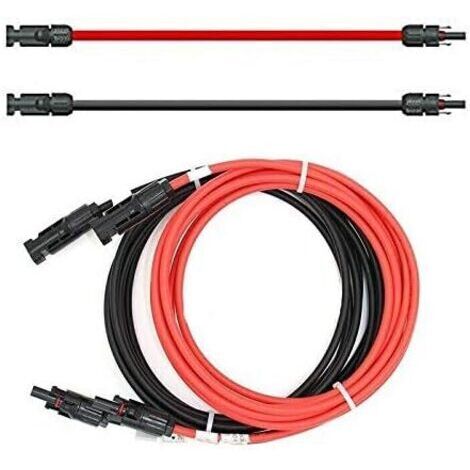 VURAHOME - Câble de rallonge - Des deux côtés - Câble solaire - Rouge/noir - 6 mm² - Avec connecteur solaire monté (2x 2m)