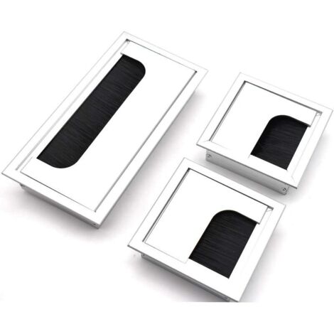 VURAHOME - Câble Passe Couvercle 3 Pièces Carrée argent Passe Câbles Encastrables Bureau Cache Cable bureau en Alliage D'aluminium Sortie de Cable Passage de Cable 2Pièces 80 x 80 mm +1Pièce 160 x 80 