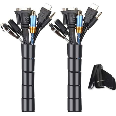 VURAHOME - Cache Cable 2 Pack, Flexible Range Câble 2x3m PE Câble Rangement Organisateur de Câble pour Ranger ou Cacher Les câbles, Gaine pour câbles(2.6cm Ø et 2.2cmØ),Noir