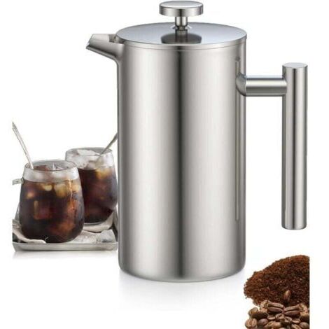 VURAHOME - Cafetière à Piston en Acier Inoxydable 1L, XU, Presse française avec Triple Filtres, French Press avec Fonction de Maintien au Chaud et Piston en Acier -