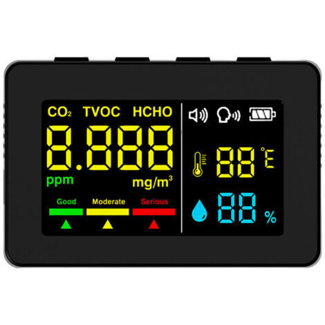 VURAHOME - Capteur électrochimique formaldéhyde, détecteur qualité d’air HCHO TVOC CO2, testeur température et humidité haute précision, fonction alarme vocale,de