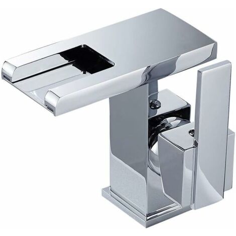 VURAHOME - Cascade LED Robinet de salle de bain Noir Cascade Chaud Froid Comptoir Lavabo Lavabo Salle De Bains Robinet (Argent)