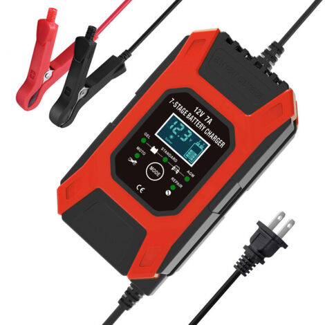 VURAHOME - Chargeur de batterie de voiture 12v 7a Mainteneur de chargeur de batterie automatique intelligent en 7 étapes avec écran LCD pour moto, voiture, bateau et autres appareils