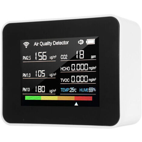 VURAHOME - Compteur de qualité de l’air Tuya WiFi 13 en 1, moniteur intérieur détectant CO₂, TVOC, HCHO, PM2.5, PM1.0, PM10, humidité, température, date, heure, alarme, minuterie, chronomètre pour mai