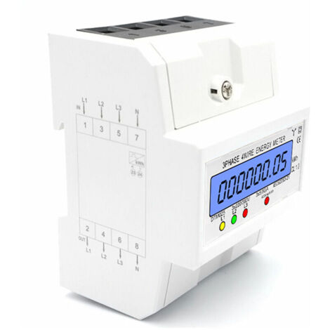 VURAHOME - Compteur d'énergie triphasé à 4 fils 220/380V 5-80A Consommation d'énergie Compteur kWh Installation sur rail DIN Compteur électrique numérique avec écran LCD rétroéclairé,Blanc