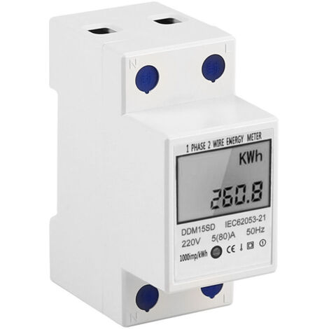 VURAHOME - Compteur EDF DDS-LDG Compteur d'énergie électrique monophasé 220 V 50 Hz avec écran LCD Montage sur rail DIN 35 mm, sans rétroéclairage - sans rétroéclairage