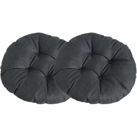 VURAHOME - Coussin de Chaise Rond Epais, Couleur Unie Ensemble de 2 Galette de Chaise Confortable Lin Tatami Respirant Coussins de Chaise pour Intérieur Extérieur Jardin Patio (Noir,40x40x9cm)