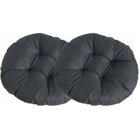 VURAHOME - Coussin de Chaise Rond Epais, Couleur Unie Ensemble de 2 Galette de Chaise Confortable Lin Tatami Respirant Coussins de Chaise pour Intérieur Extérieur Jardin Patio (Noir,40x40x9cm)