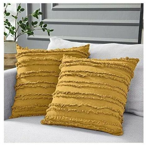 VURAHOME - Coussin et housse de coussin Lot de 2 housses de coussin en coton et lin jaune moutarde pour canapé-lit, housses de coussin décoratives, 45 x 45 cm sans inserts - Jaune thsinde