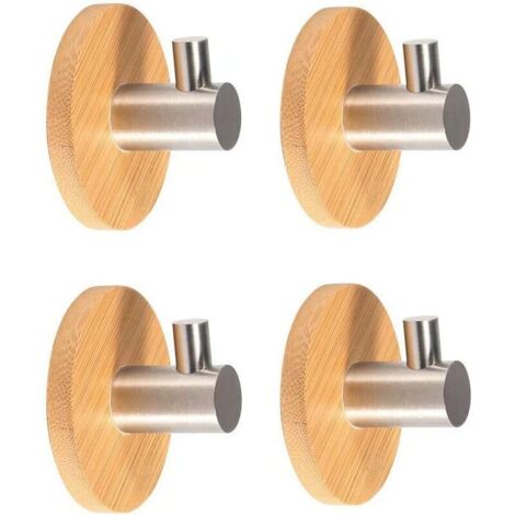 VURAHOME - Crochets autocollants, inox 304 et bambou 4 pièces crochets porte-serviettes crochets peignoir crochets crochets muraux, sans perçage pour accrocher pour cuisine et salle de bain (2.3 KG Ma