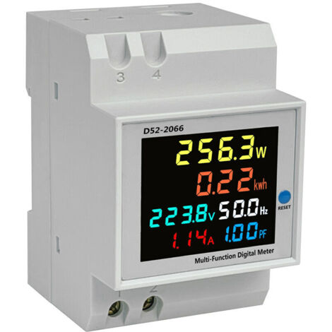 VURAHOME - D52-2066 Compteur multifonction sur rail DIN Affichage LCD coloré Tension Courant Fréquence de puissance active Dispositif de surveillance de la mesure de l'énergie électrique (250-450V 100