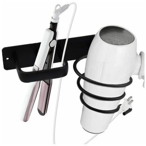 VURAHOME - De Sèche-Cheveux Et Support De Lisseur Support De Sèche-Cheveux Support De Cheveux Supports De En Sèche-Cheveux Aluminium - Pour Salle De Bain Toilettes Sèche-Cheveux Fer À Lisser(Le Noir)