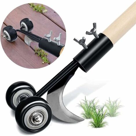 VURAHOME - Désherbeur Manuel avec Roues, Outil De Couteau De Désherbage, Outil De Désherbage des Fissures Et des Crevasses, Outil De Nettoyage des Désherbeur à Main Jardin