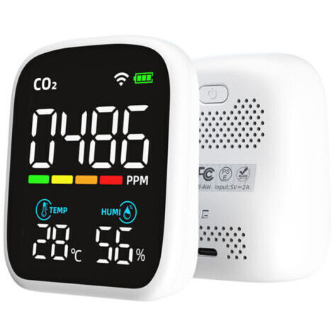 VURAHOME - Détecteur CO2 portable écran LED, testeur dioxyde de carbone multifonction, testeur température et humidité NDIR, testeur qualité d’air domestique, contrôle via APP mobile,de