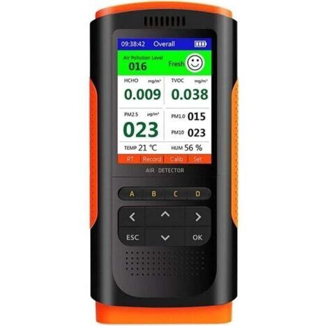 VURAHOME - Détecteur de formaldéhyde Moniteur de qualité de l'air Affichage Portable Détecteur de formaldéhyde Compteur de Pollution de l'air intérieur Micro poussière Abs,de