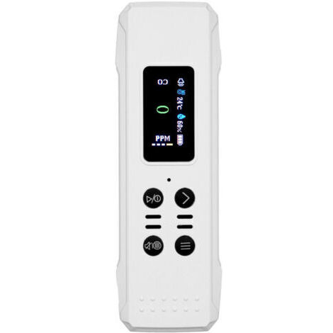 VURAHOME - Détecteur de monoxyde de carbone 3 en 1, portable, mini moniteur de qualité de l’air 0-1000PPM, avec cordon, alarme, capteur température et humidité, batterie intégrée 800mAh, pour sous-sol