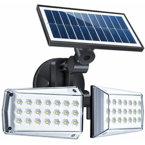 VURAHOME - Détecteur de mouvement extérieur réglable 2 lumières de sécurité LED, 20W, IP65, projecteur extérieur, lampadaire solaire étanche, pour garage, jardin - Noir