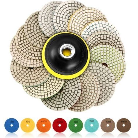 VURAHOME - Disque de Polissage Diamant, 15 Pcs 4 pouces (100mm Diamant Polissage Pads,Tampons de Polissage Béton, Granit Marbre Polissage avec Pads, 50-6000 pour Machine à polir Machine de polissage