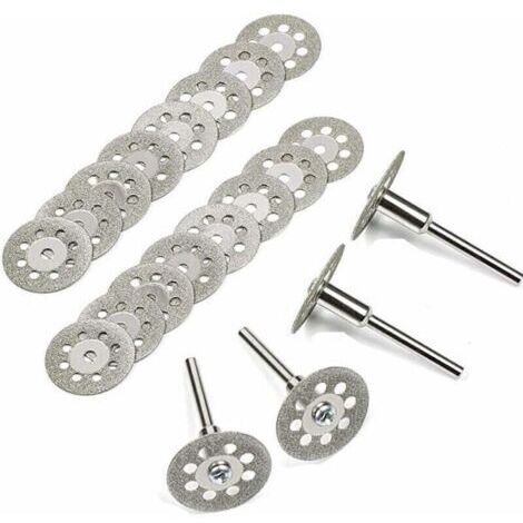 VURAHOME - Disque Diamant de Coupe, 20Pcs 22mm Diamant Mini Disques à Tronçonner avec 4 Pièces Mandrins Tiges pour Disques Rotatifs pour  outils rotatifs verre gemmes Disques de coupe,de