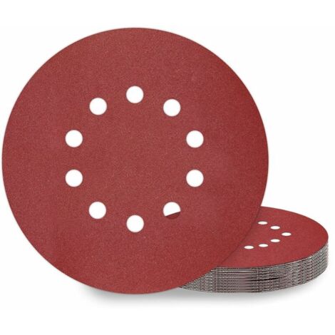 VURAHOME - Disques de Ponçage 225 mm 10 Pièces Grain P180 10 Trous Disques Abrasifs 225 mm Ronds Papier Abrasif for Ponceuse pour Cloisons Sèches Ponceuse Girafe