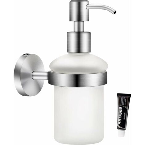 VURAHOME - Distributeur de savon mural 200 ml Verre mat Shampooing Gel douche Bouteille Mains Distributeur de savon manuel pour cuisine, maison, hôtel, 2 types de montage - avec colle, vis