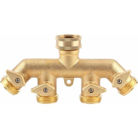 VURAHOME - Distributeur de tuyau (4 voies), adaptateur de tuyau d'arrosage en laiton, adaptateur de dérivation à quatre voies, connecteur de robinet à tournant sphérique