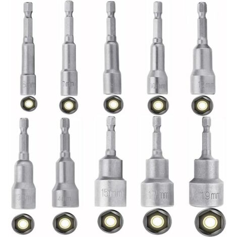 VURAHOME -Douille Hexagonale Magnétique 10 Pièces Douille Visseuse à Choc 6-19mm, Clés à Douille Magnétique Hexagonale Douille Set Magnétique 1/4 Hexagonale Douille Prise Adaptateur Outil