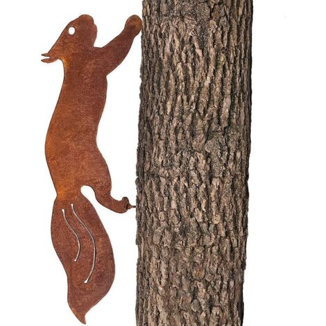 VURAHOME - Écureuil Arbre - Déco de Jardin en Métal - 30cm - Patine Rouille Naturelle