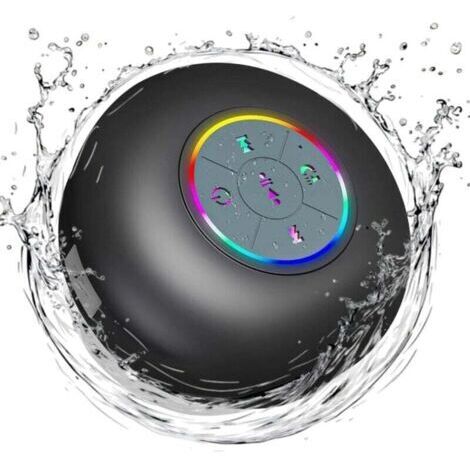 VURAHOME - Enceinte douche Bluetooth étanche IPX4 - Mini sans fil noir avec LED + ventouse - Microphone intégré - Musique mains libres - Douches et bains - Jeunes et amateurs de musique