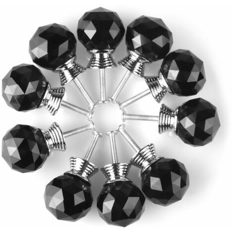 VURAHOME - Ensemble de 10 poignées de bouton de porte diamètre 30mm boutons de meuble en cristal noir boutons ronds en verre décoration de tiroir de placard