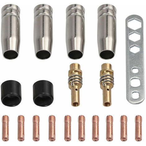 VURAHOME - Ensemble de 19 pieces de tete de contact de soudage 15AK MIG / MAG support de pointe de buse de gaz M6 de 0,8 mm