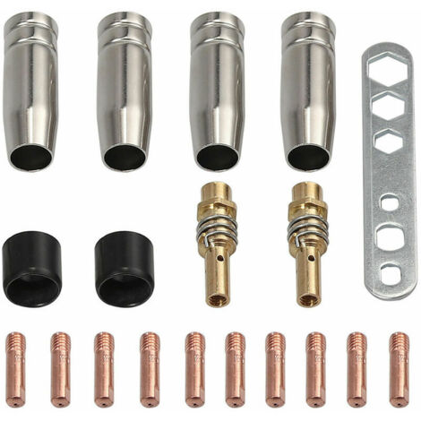 VURAHOME - Ensemble de 19 pieces de tete de contact de soudage 15AK MIG / MAG support de pointe de buse de gaz M6 de 0,8 mm