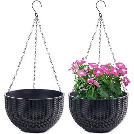 VURAHOME - Ensemble de 2 Pots de Fleurs Suspendus avec chaîne en Acier Inoxydable, Pots de Fleurs Suspendus pour Balcon intérieur et extérieur et Pots de Fleurs Suspendus(Calibre 21cm,noir)